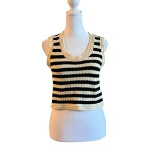 Lulus Black & Cream Striped Knit Sweater Tank Top XS Crochet Style